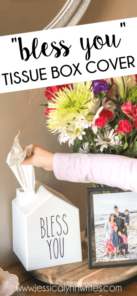 Spruce up your home, and add a little fun by making a semi-DIY "Bless You" tissue box holder. It's fun and decorative! Who needs this in their life?!